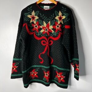 VTG Adele Knit Holiday Crewneck Sweater Women's 2X Scallop Hem Bow Christmas